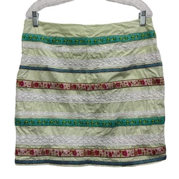 Garnet Hill Floral Lace Striped Patchwork Skirt Size 12 Mint Green Fully Lined - Picture 2 of 6